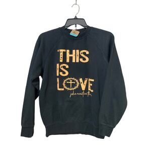 Upcycled Hand Printed Womens Medium This is Love John 19:30 Black Sweatshirt